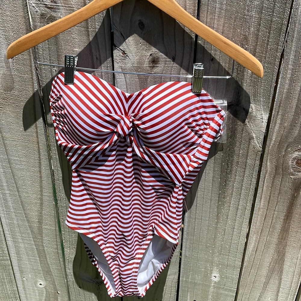 Kona Sol Red Striped Swimsuit Sz S (4-6) New With Tags